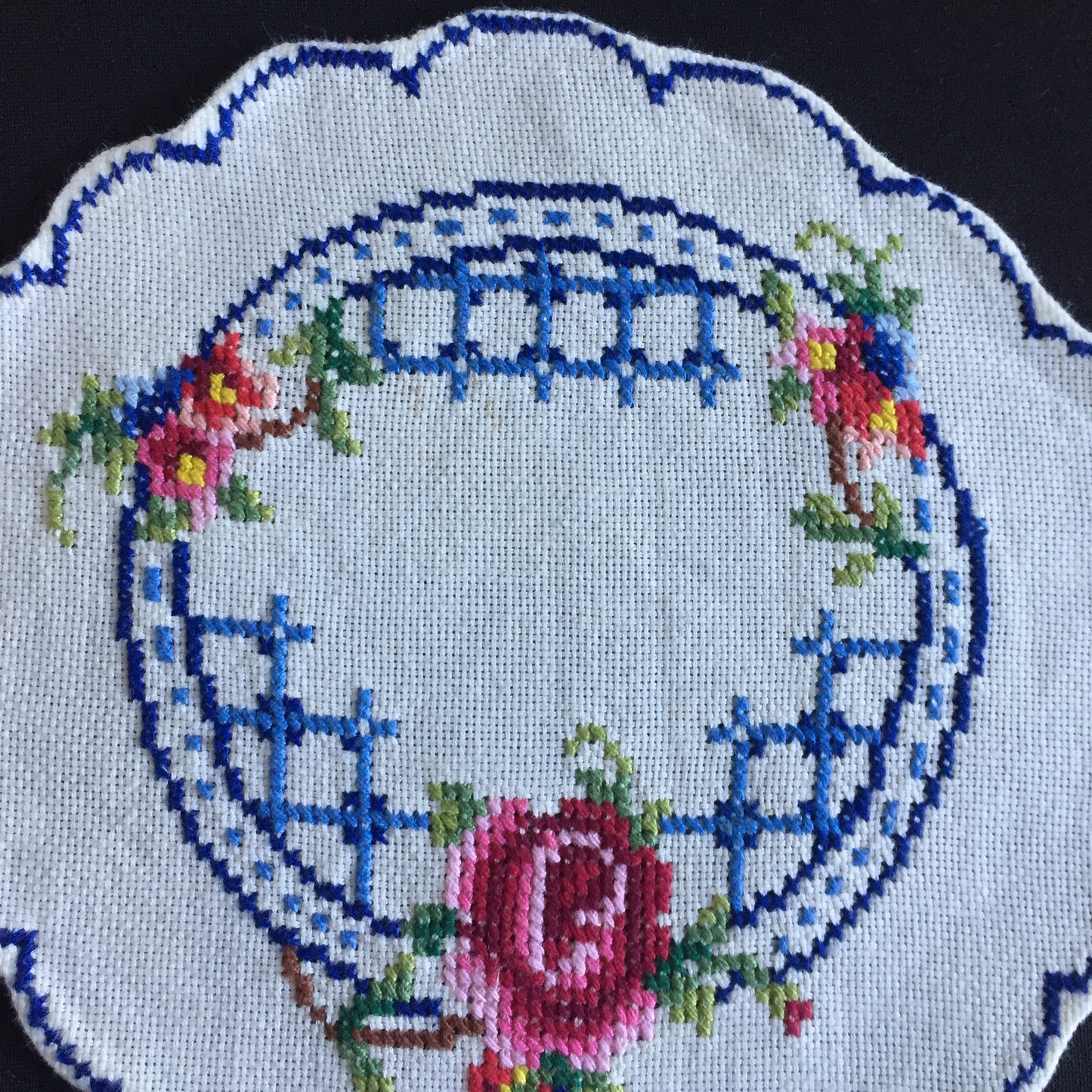 Vintage Counted Cross Stitch Hand Embroidered 3 Piece Floral Duchess Set