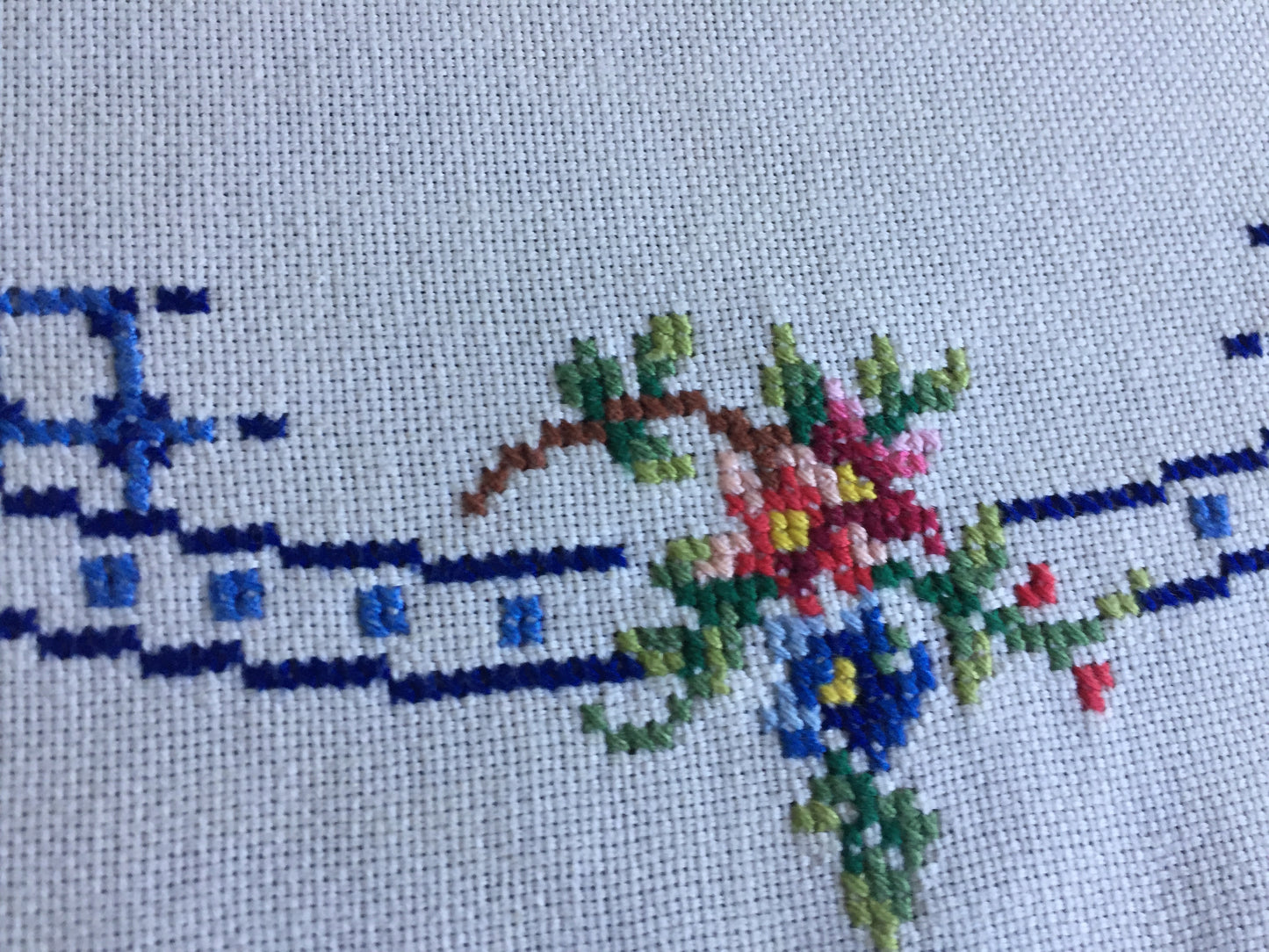 Vintage Counted Cross Stitch Hand Embroidered 3 Piece Floral Duchess Set