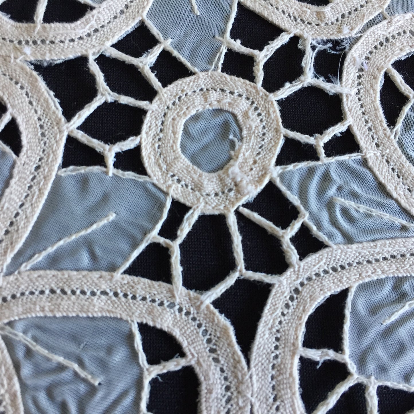 Vintage 7.5" Beige Organdy Cutwork Embroidered Doily with Butterflies Design