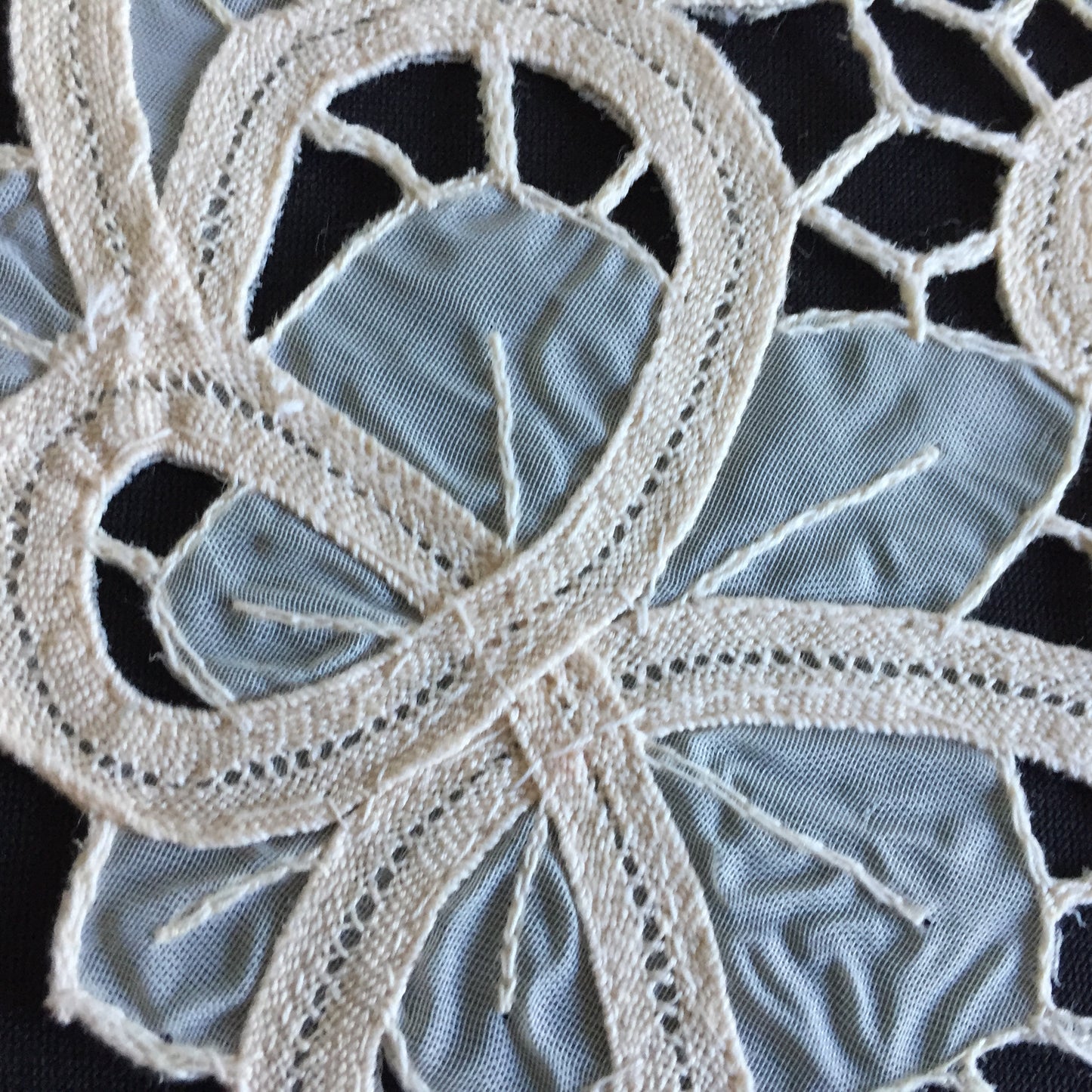 Vintage 7.5" Beige Organdy Cutwork Embroidered Doily with Butterflies Design