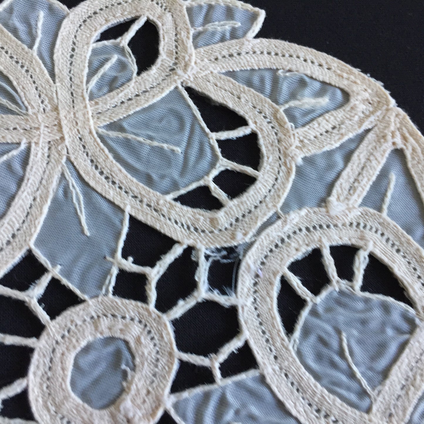 Vintage 7.5" Beige Organdy Cutwork Embroidered Doily with Butterflies Design