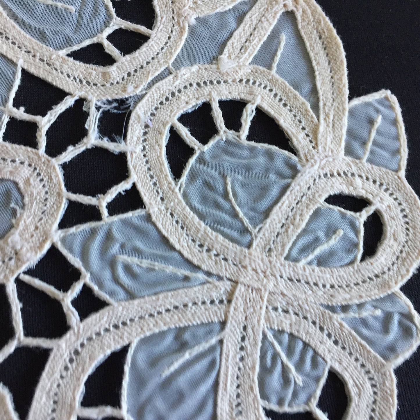 Vintage 7.5" Beige Organdy Cutwork Embroidered Doily with Butterflies Design