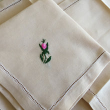 Load image into Gallery viewer, A Vintage Set of 8 Hand Embroidered Floral Beige Linen Reusable Napkins