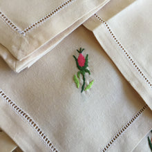 Load image into Gallery viewer, A Vintage Set of 8 Hand Embroidered Floral Beige Linen Reusable Napkins