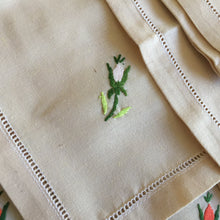 Load image into Gallery viewer, A Vintage Set of 8 Hand Embroidered Floral Beige Linen Reusable Napkins