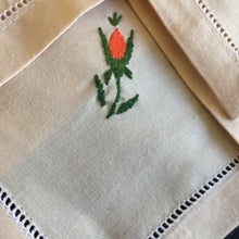 Load image into Gallery viewer, A Vintage Set of 8 Hand Embroidered Floral Beige Linen Reusable Napkins