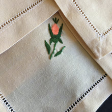 Load image into Gallery viewer, A Vintage Set of 8 Hand Embroidered Floral Beige Linen Reusable Napkins