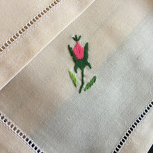 Load image into Gallery viewer, A Vintage Set of 8 Hand Embroidered Floral Beige Linen Reusable Napkins