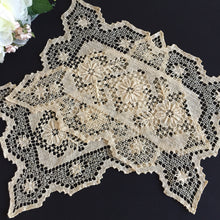 Load image into Gallery viewer, Pair of Edwardian Vintage MONDANO Filet Lace Beige Cotton Placemat Doilies