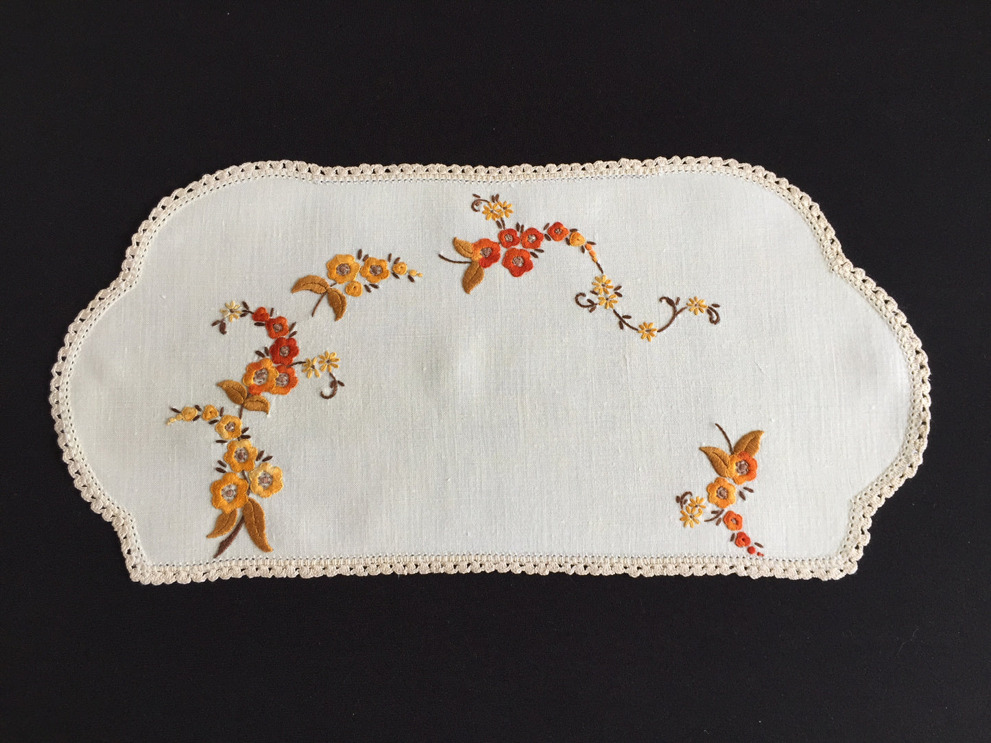 Australian Vintage Large Hand Embroidered Linen Doily