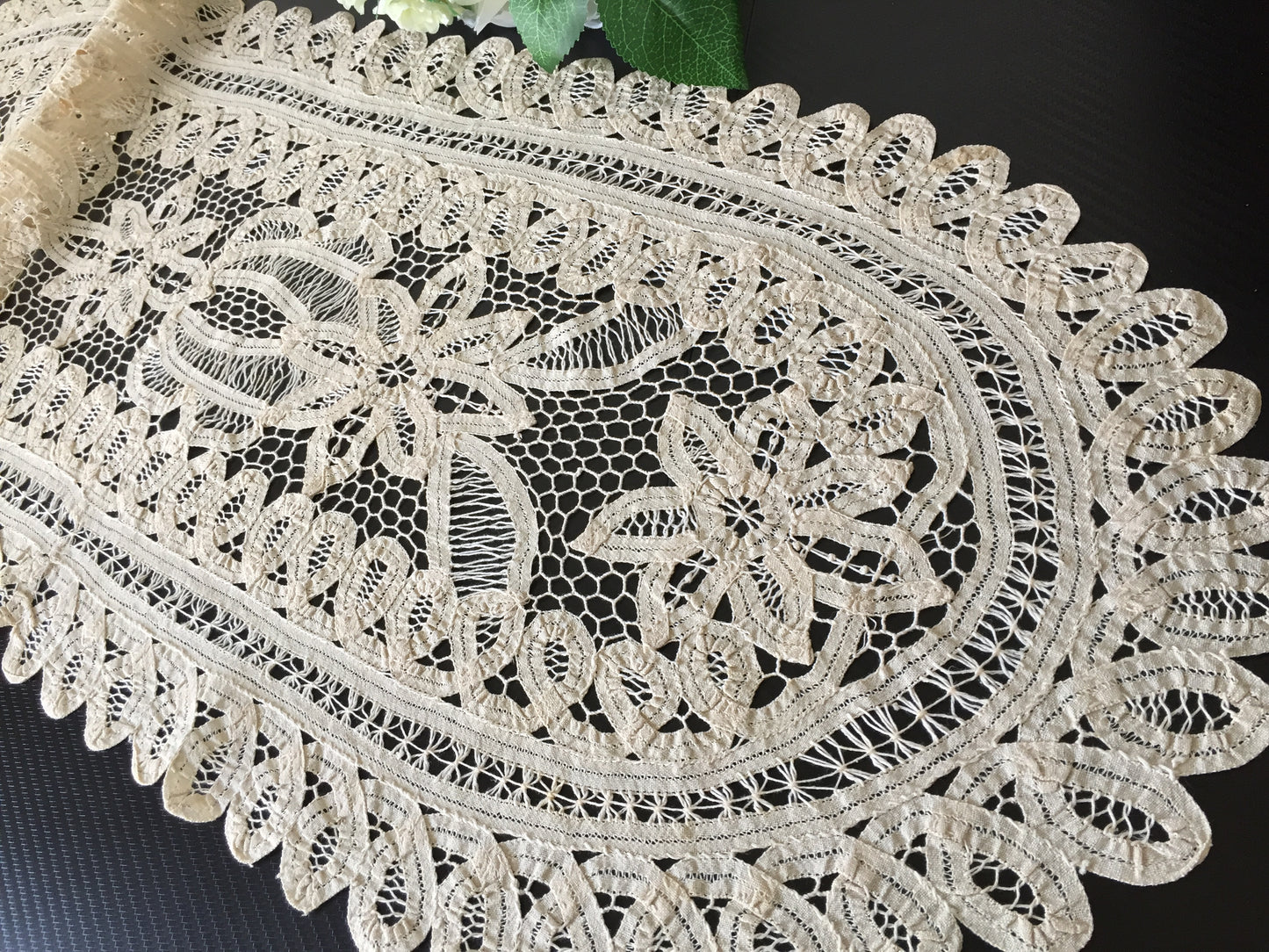Vintage Beige/Ecru Cotton Battenburg Lace Table Runner