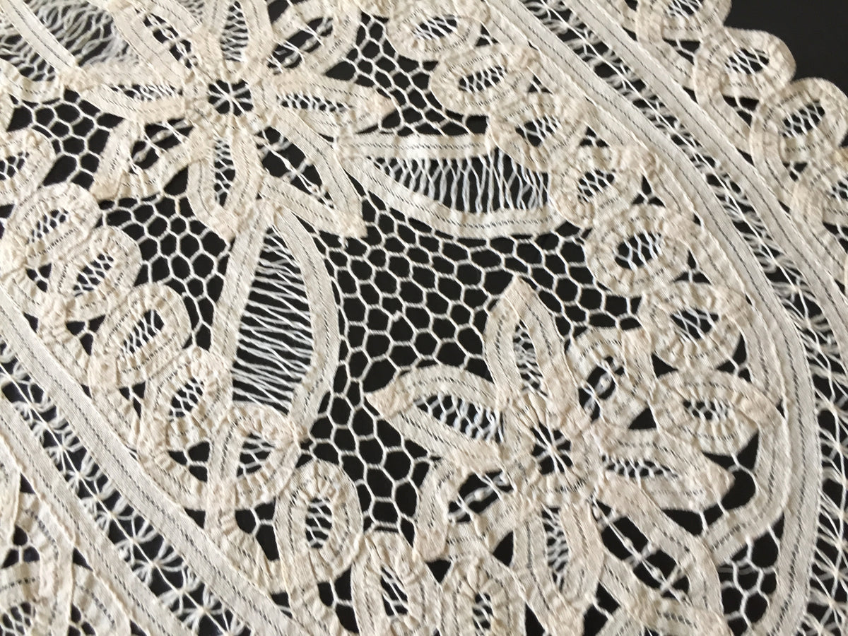 Vintage Beige/Ecru Cotton Battenburg Lace Table Runner