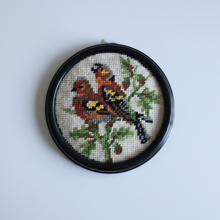 Framed Vintage Tapestry Picture | Needlepoint | Gobelin | Goldfinch Birds