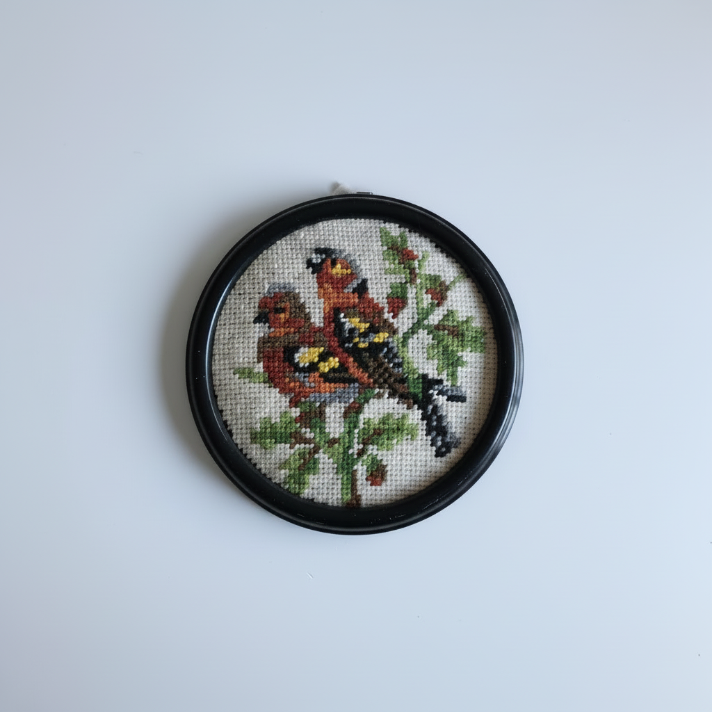 Framed Vintage Tapestry Picture | Needlepoint | Gobelin | Goldfinch Birds