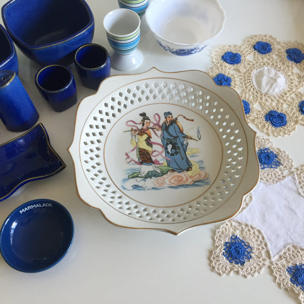 Vintage Retro Ceramic Blue & Gold Breakfast Farmhouse Kitchen