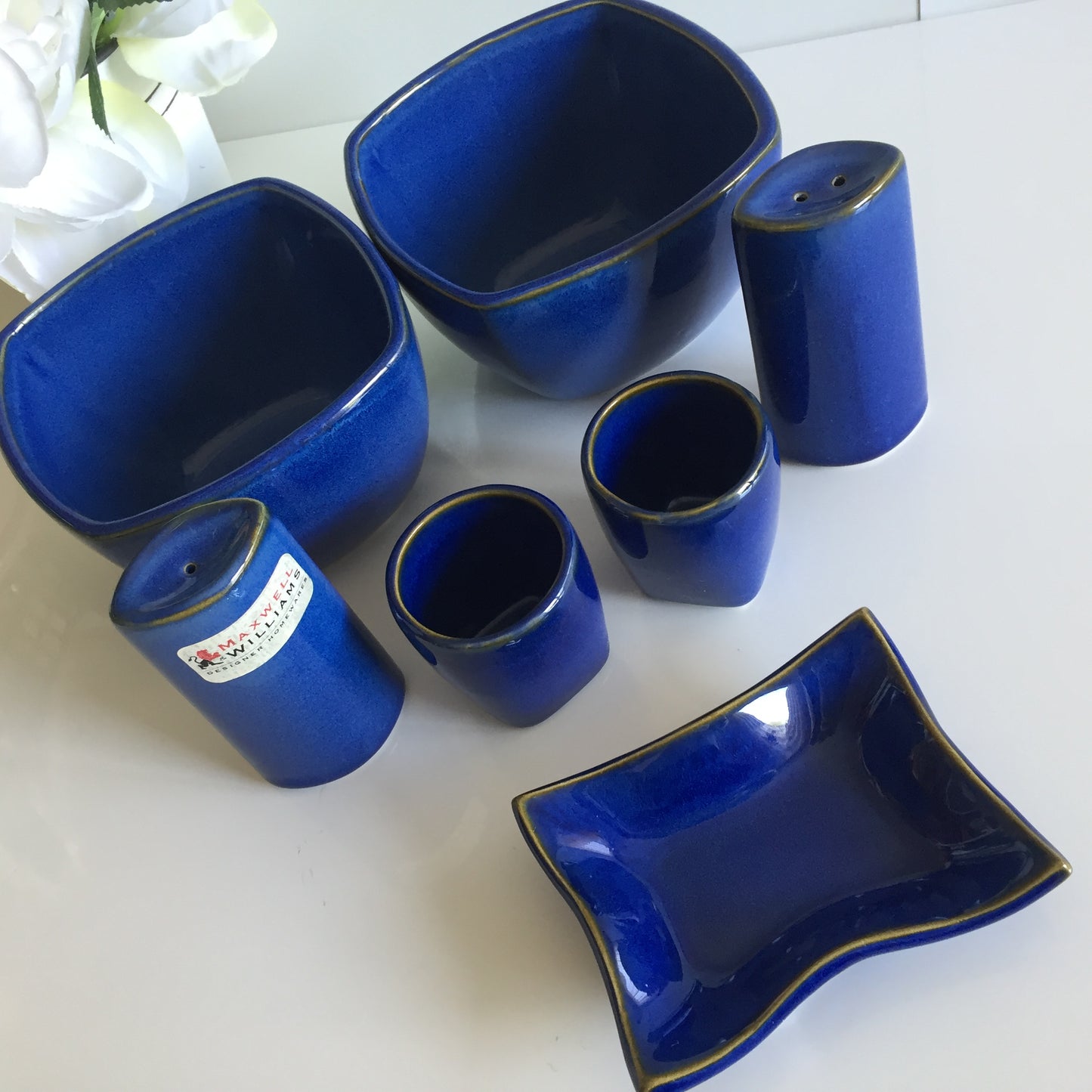 Vintage Retro Ceramic Blue & Gold Breakfast Farmhouse Kitchen