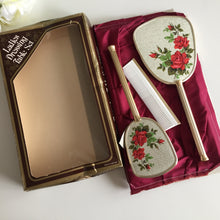 Load image into Gallery viewer, Rondis Red Roses 3 Pce Vanity Set: Mirror, Comb &amp; Brush Unused Vintage