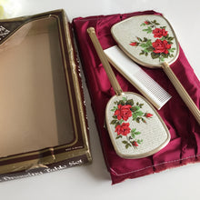 Load image into Gallery viewer, Rondis Red Roses 3 Pce Vanity Set: Mirror, Comb &amp; Brush Unused Vintage