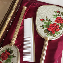 Load image into Gallery viewer, Rondis Red Roses 3 Pce Vanity Set: Mirror, Comb &amp; Brush Unused Vintage