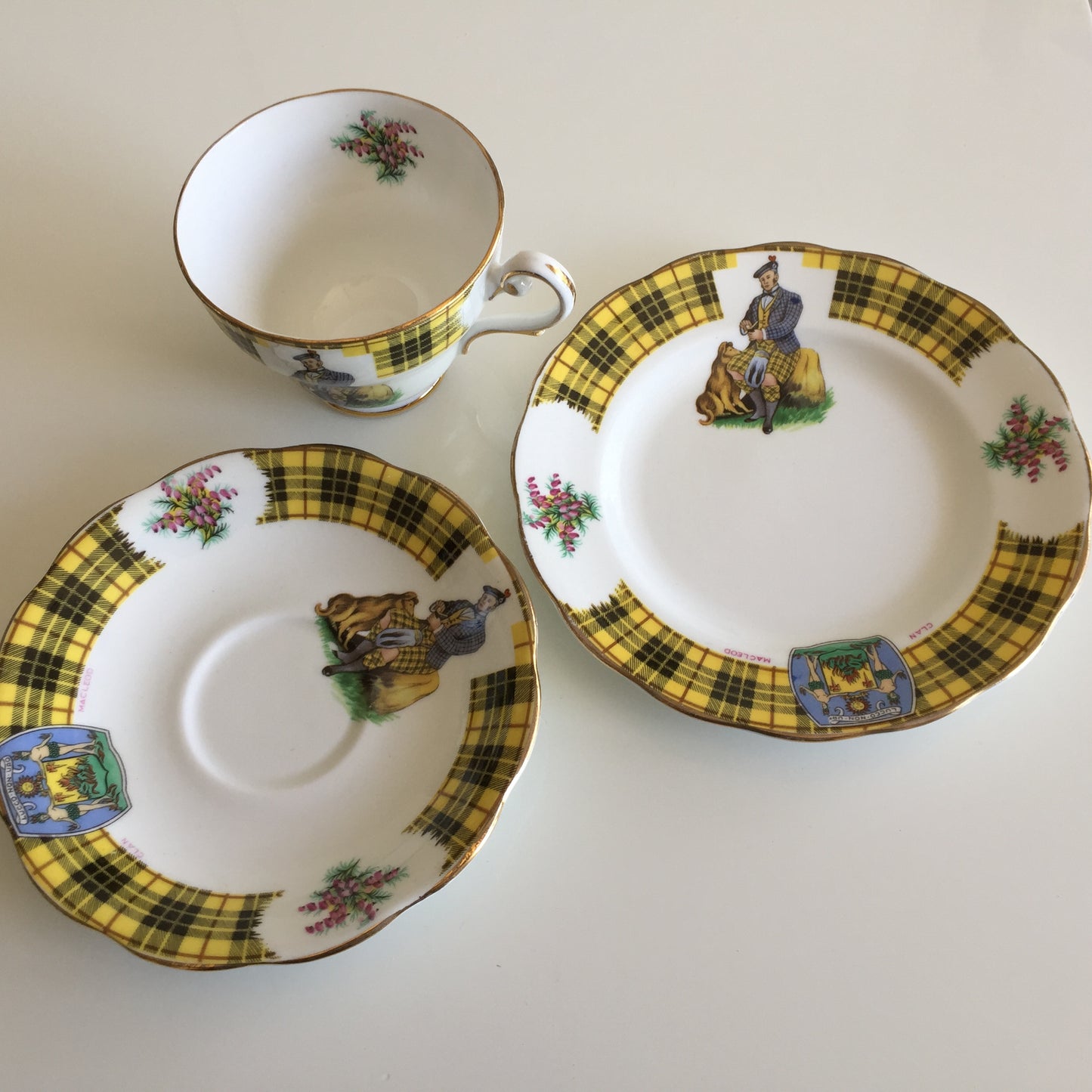 Royal Standard 'Bonnie Scotland' Clan MacLeod of Lewis 1950s Vintage Demitasse Trio