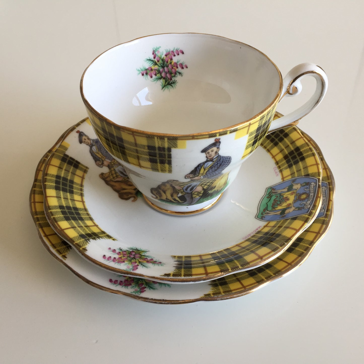 Royal Standard 'Bonnie Scotland' Clan MacLeod of Lewis 1950s Vintage Demitasse Trio