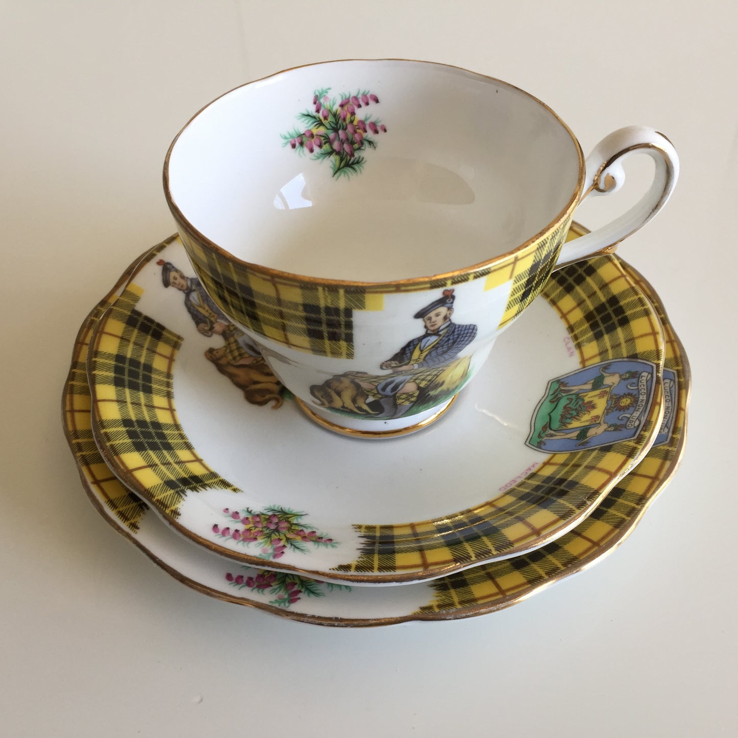 Royal Standard 'Bonnie Scotland' Clan MacLeod of Lewis 1950s Vintage Demitasse Trio