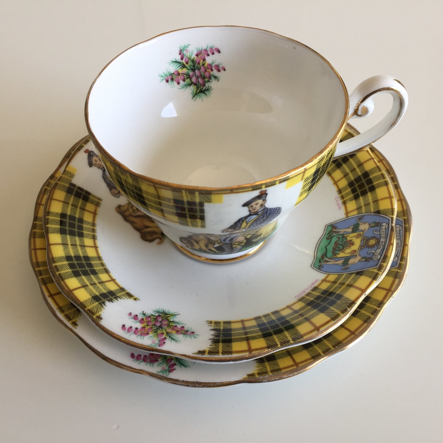 Royal Standard 'Bonnie Scotland' Clan MacLeod of Lewis 1950s Vintage Demitasse Trio
