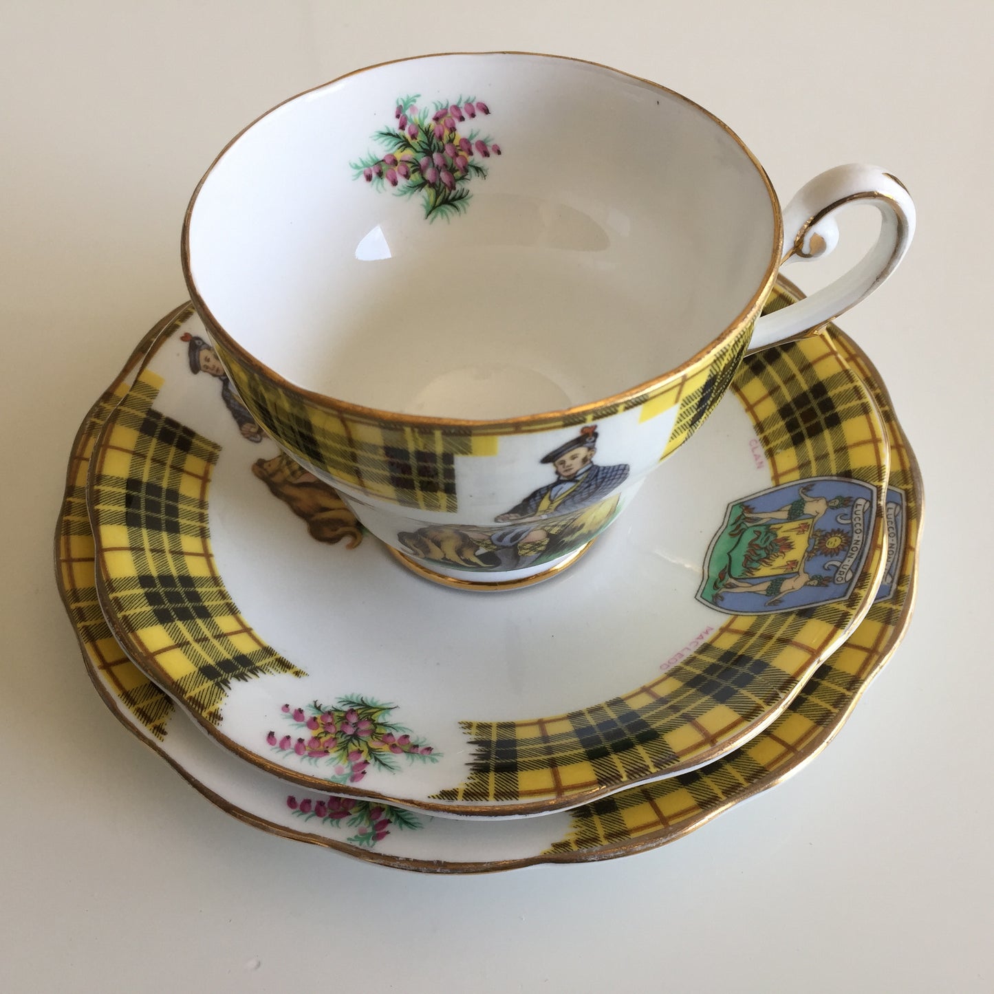 Royal Standard 'Bonnie Scotland' Clan MacLeod of Lewis 1950s Vintage Demitasse Trio