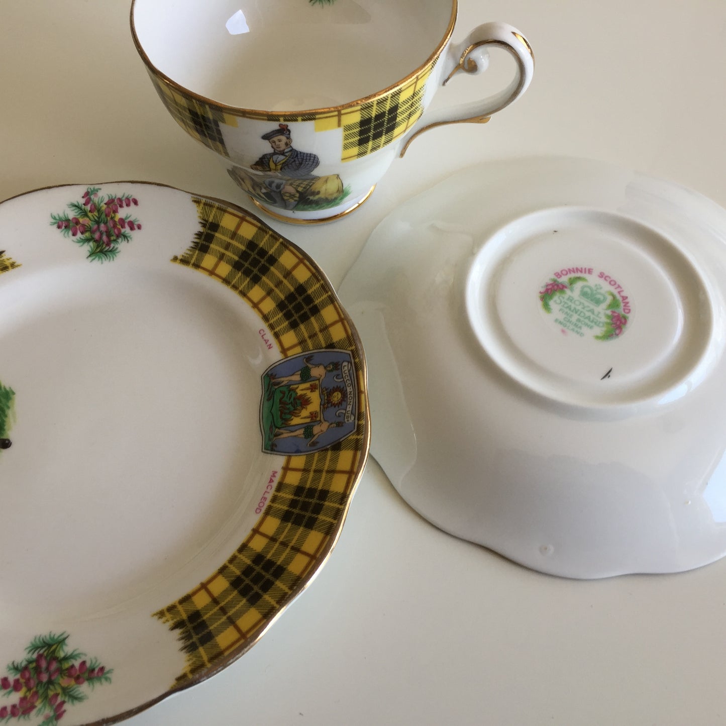 Royal Standard 'Bonnie Scotland' Clan MacLeod of Lewis 1950s Vintage Demitasse Trio