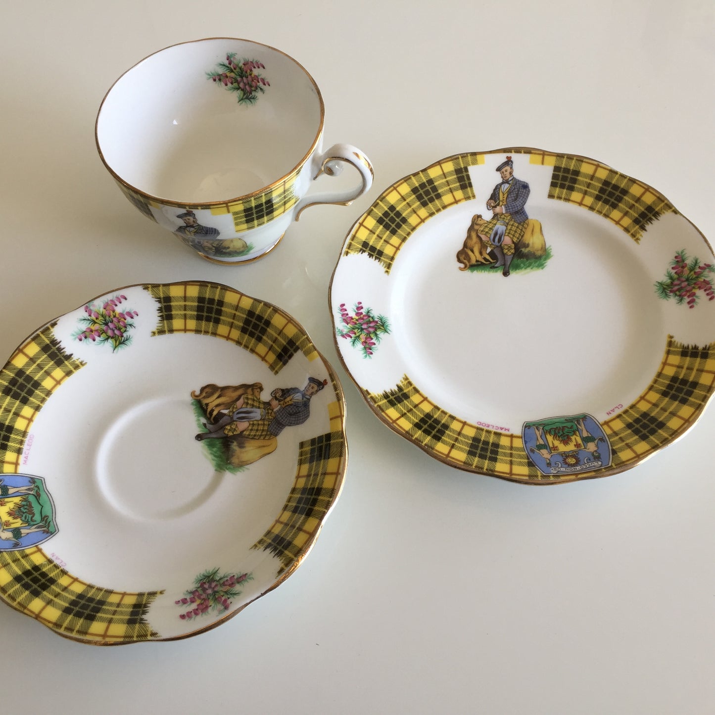 Royal Standard 'Bonnie Scotland' Clan MacLeod of Lewis 1950s Vintage Demitasse Trio