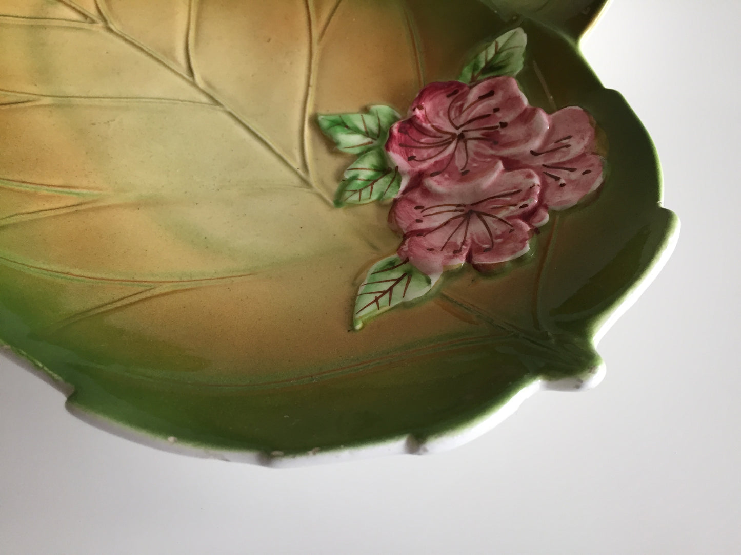 Embossed Ceramic Leaf Shaped Serving Dish Japanese Art Deco Vintage
