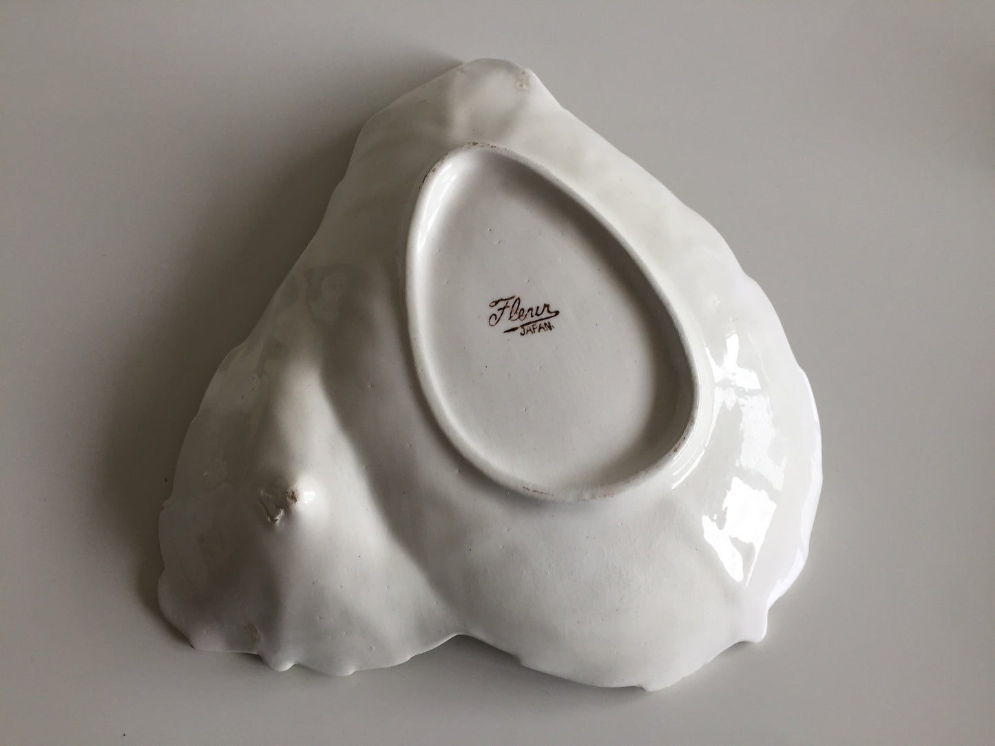 Embossed Ceramic Leaf Shaped Serving Dish Japanese Art Deco Vintage