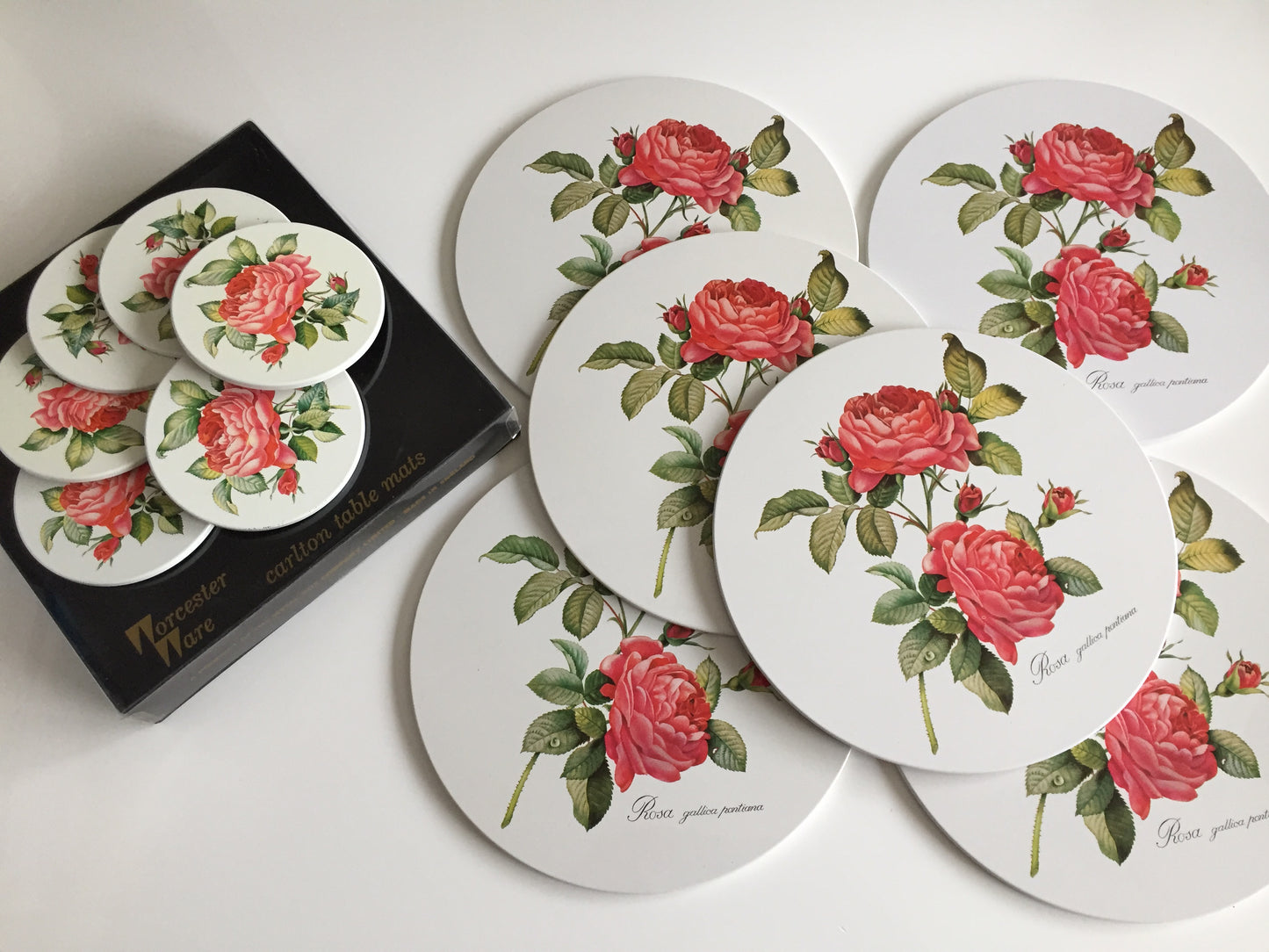 Worcester Ware Placemats & Drink Coasters Set of 12 | Rosa Gallica Pontiana