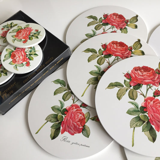 Worcester Ware Placemats & Drink Coasters Set of 12 | Rosa Gallica Pontiana