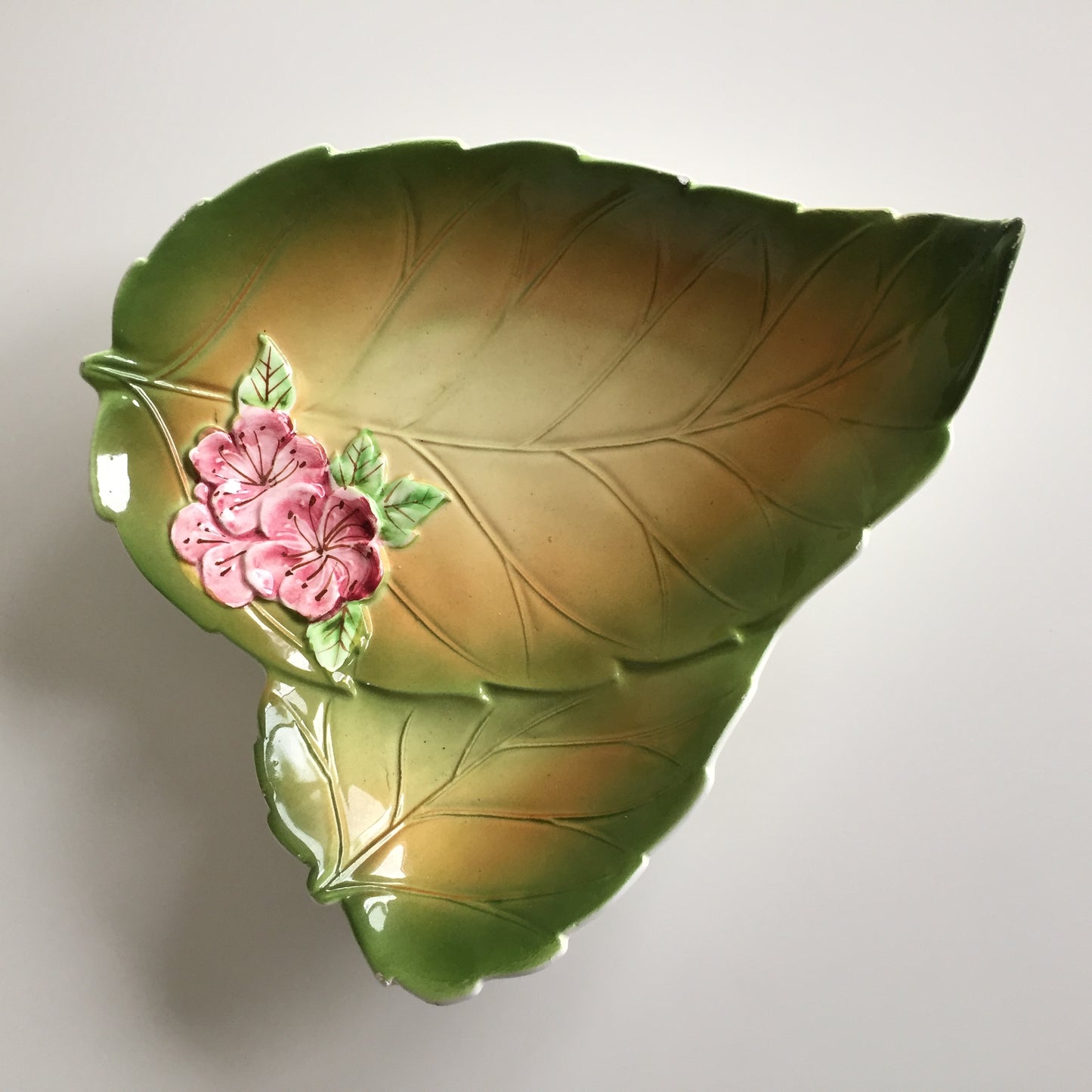 Embossed Ceramic Leaf Shaped Serving Dish Japanese Art Deco Vintage