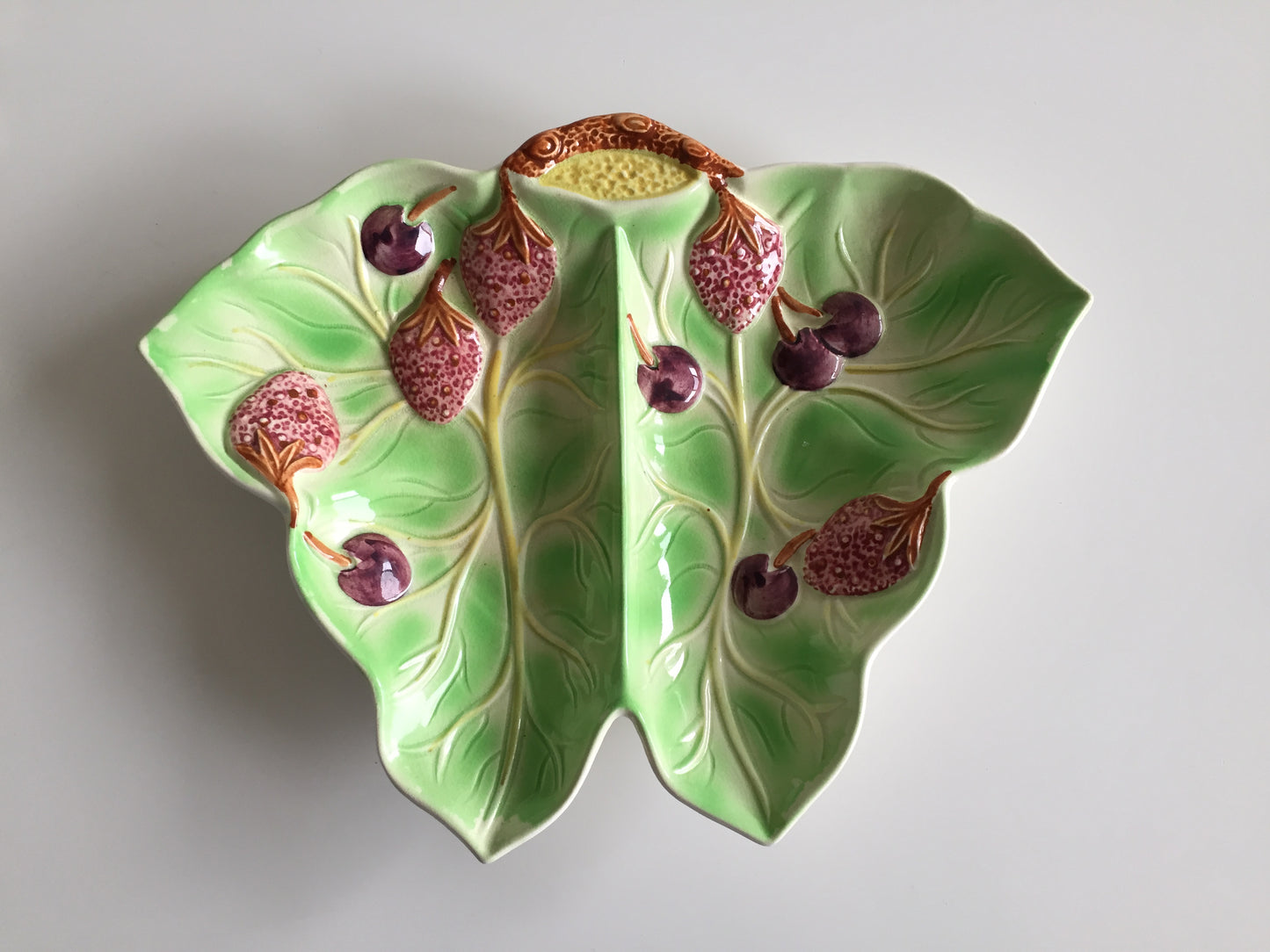 Art Deco Vintage Embossed Ceramic Leaf Shaped Serving Dish  Made in England