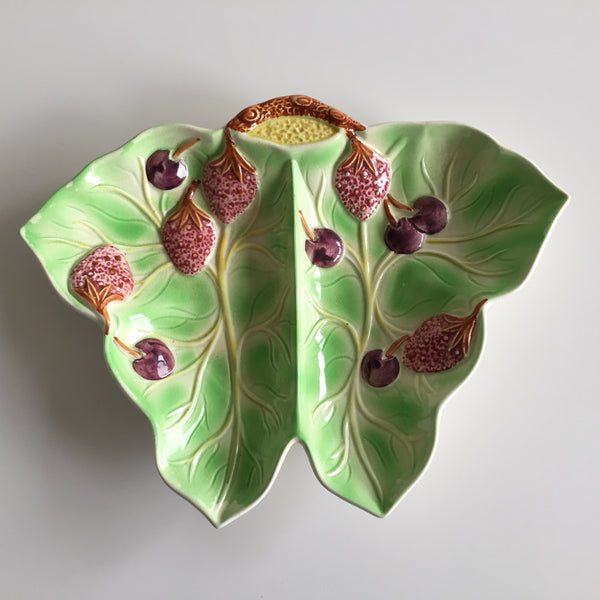Art Deco Vintage Embossed Ceramic Leaf Shaped Serving Dish  Made in England