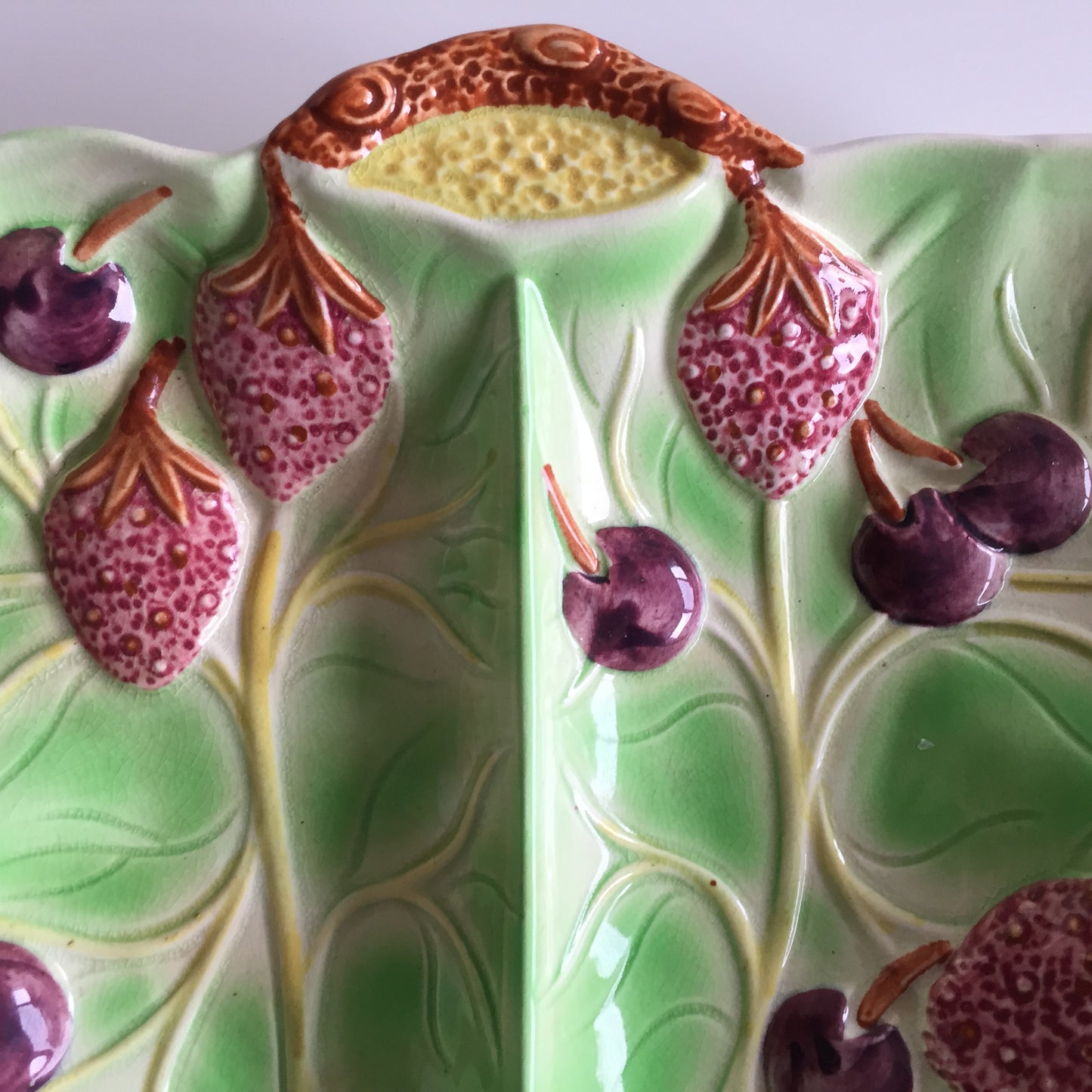 Art Deco Vintage Embossed Ceramic Leaf Shaped Serving Dish  Made in England