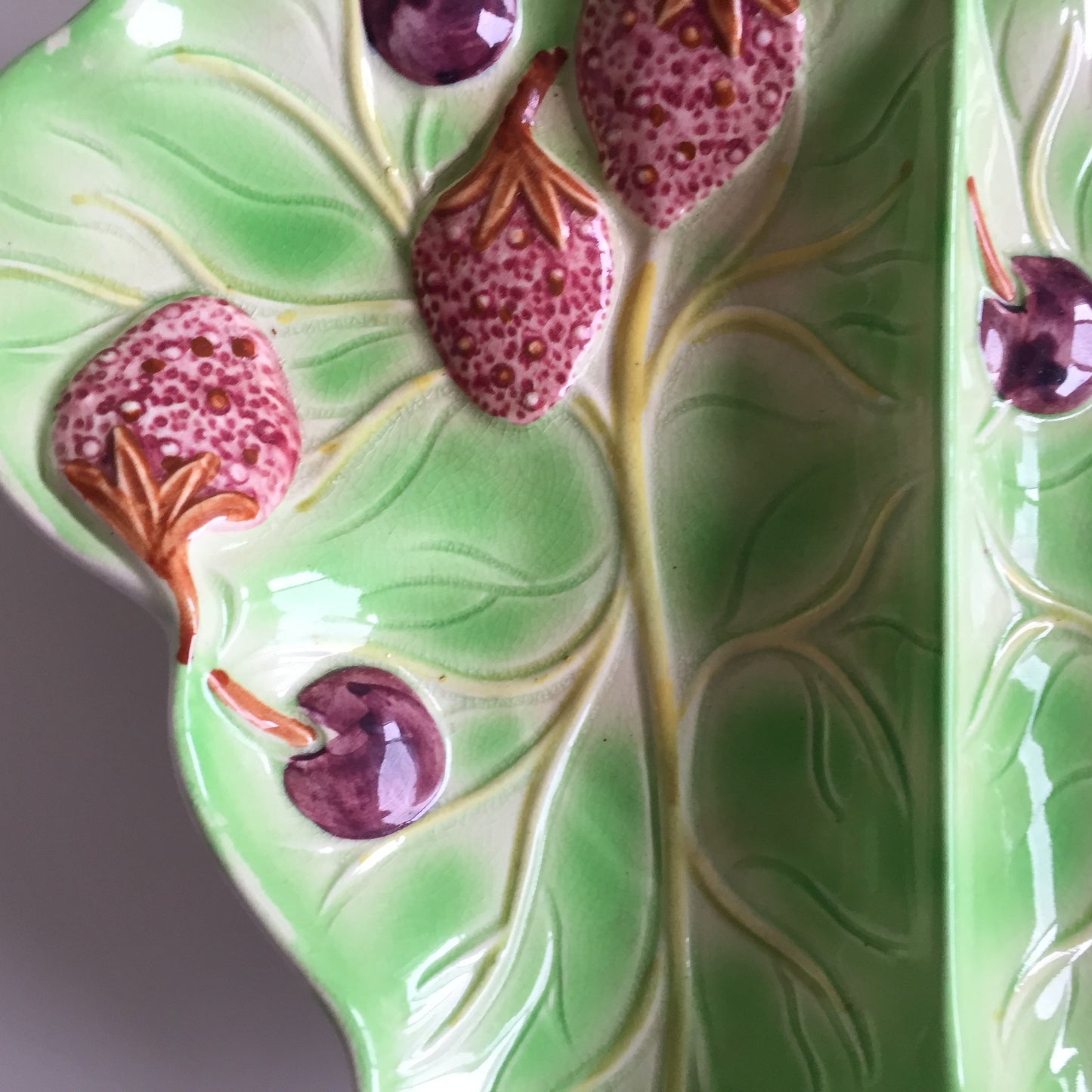 Art Deco Vintage Embossed Ceramic Leaf Shaped Serving Dish  Made in England