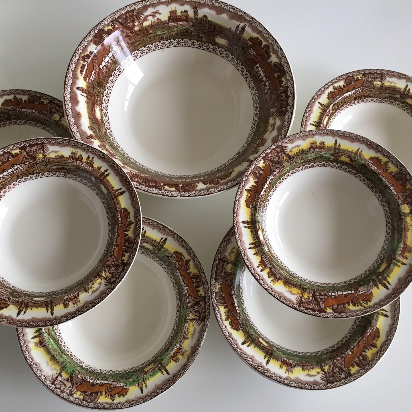 Vintage Empire England Brown "Devon" Compote Bowl Set of 7