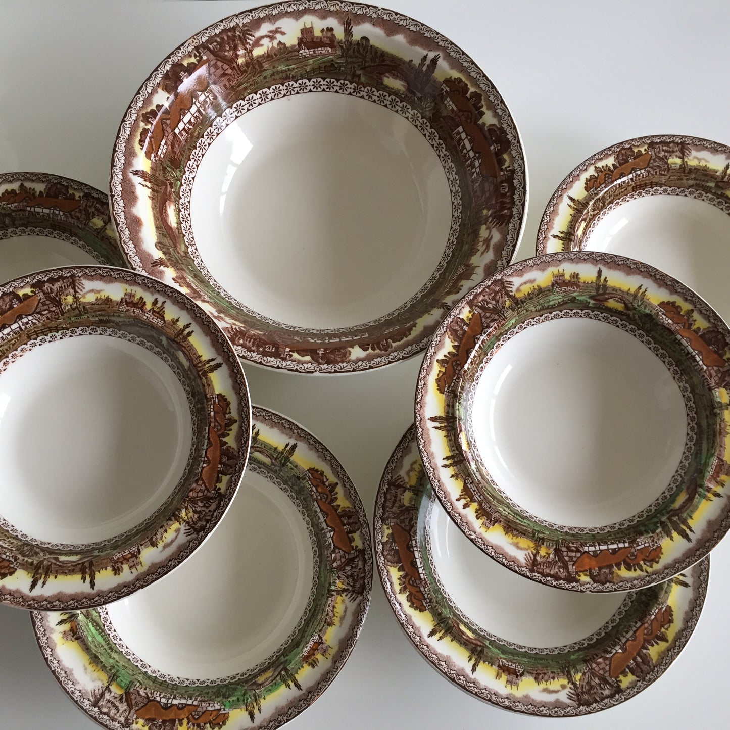 Vintage Empire England Brown "Devon" Compote Bowl Set of 7
