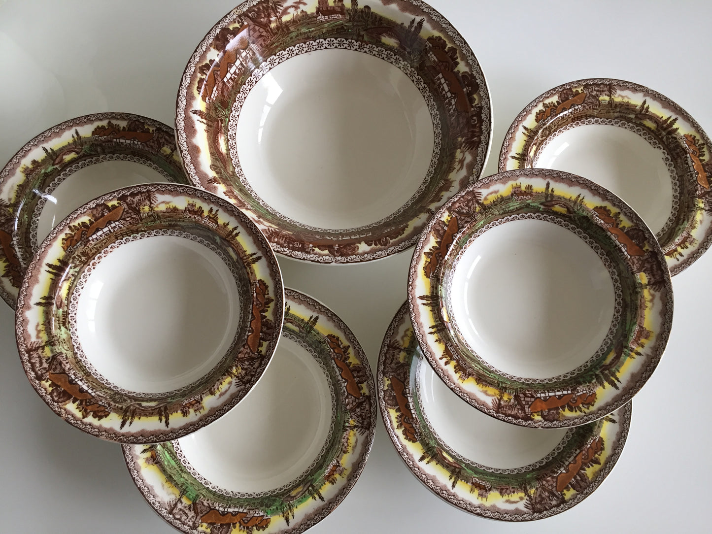 Vintage Empire England Brown "Devon" Compote Bowl Set of 7