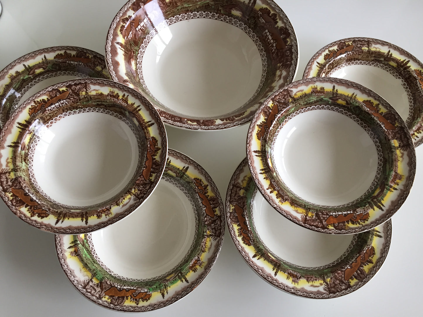 Vintage Empire England Brown "Devon" Compote Bowl Set of 7