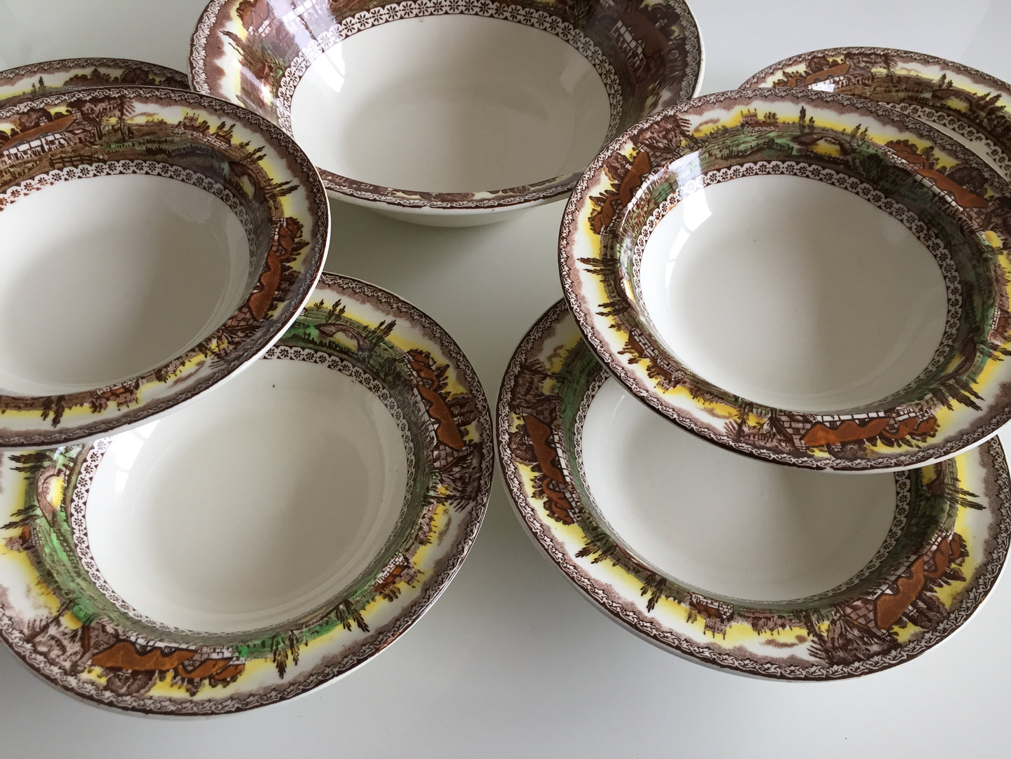 Vintage Empire England Brown "Devon" Compote Bowl Set of 7
