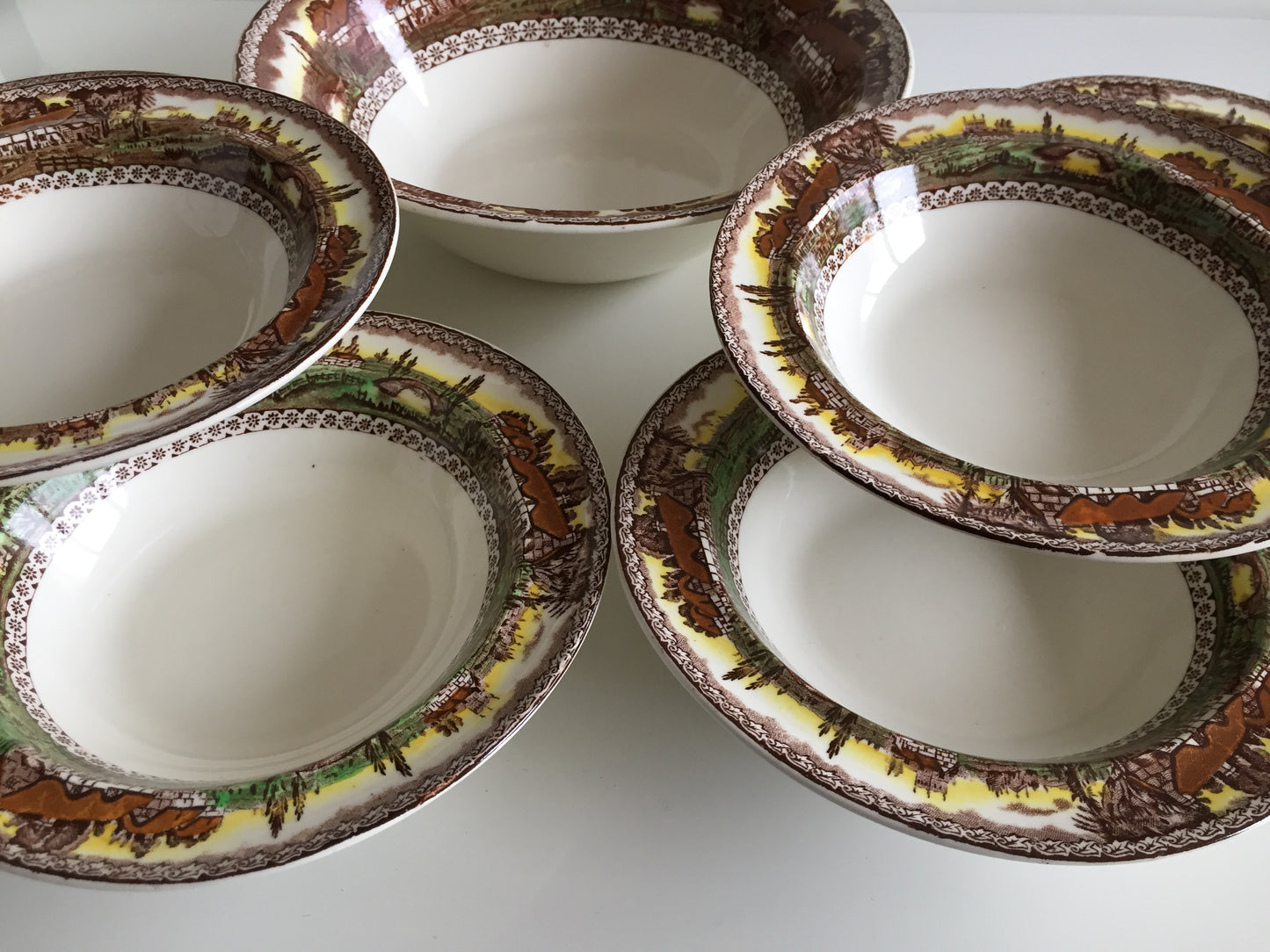 Vintage Empire England Brown "Devon" Compote Bowl Set of 7