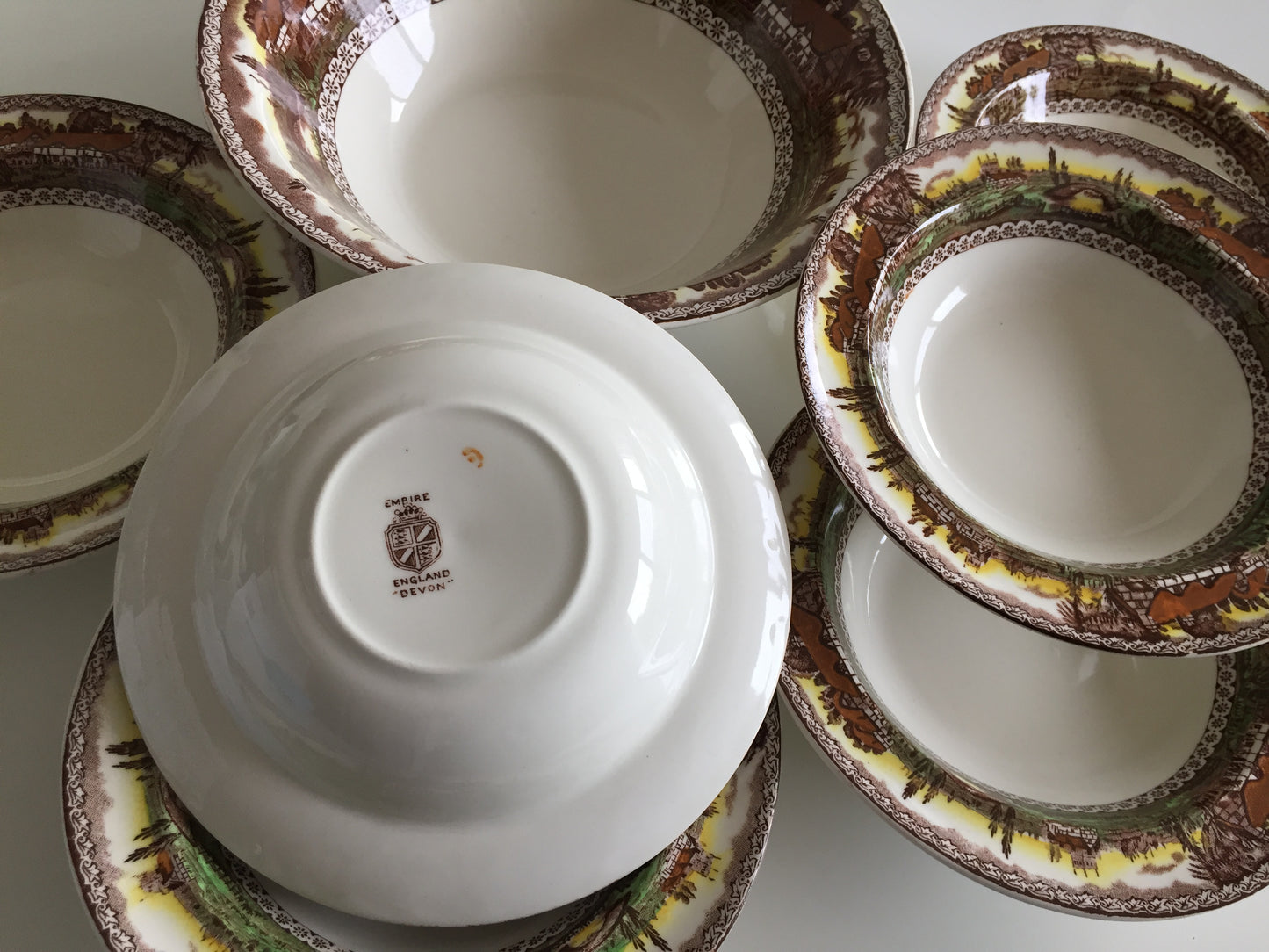 Vintage Empire England Brown "Devon" Compote Bowl Set of 7