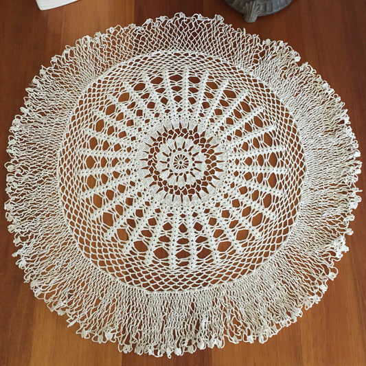 Large Crocheted White Cotton Lace 25" Table Centrepiece Doily
