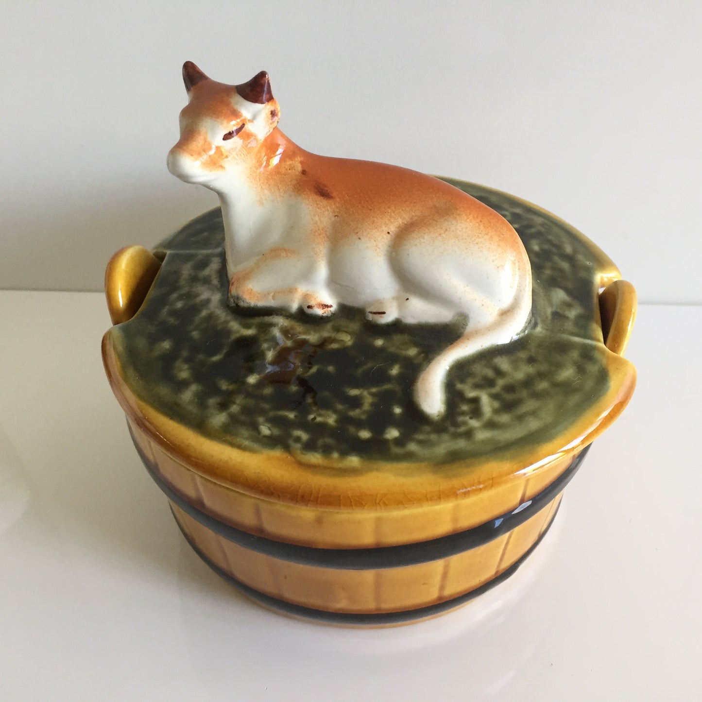 Vintage Secla Portugal Majolica Cow Butter Dish, Porcelain, circa 1950