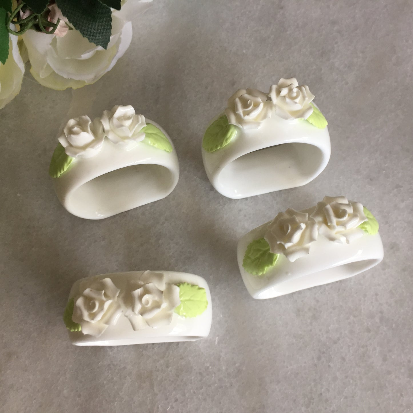 Vintage Porcelain Rose Napkin Rings | Set of 4