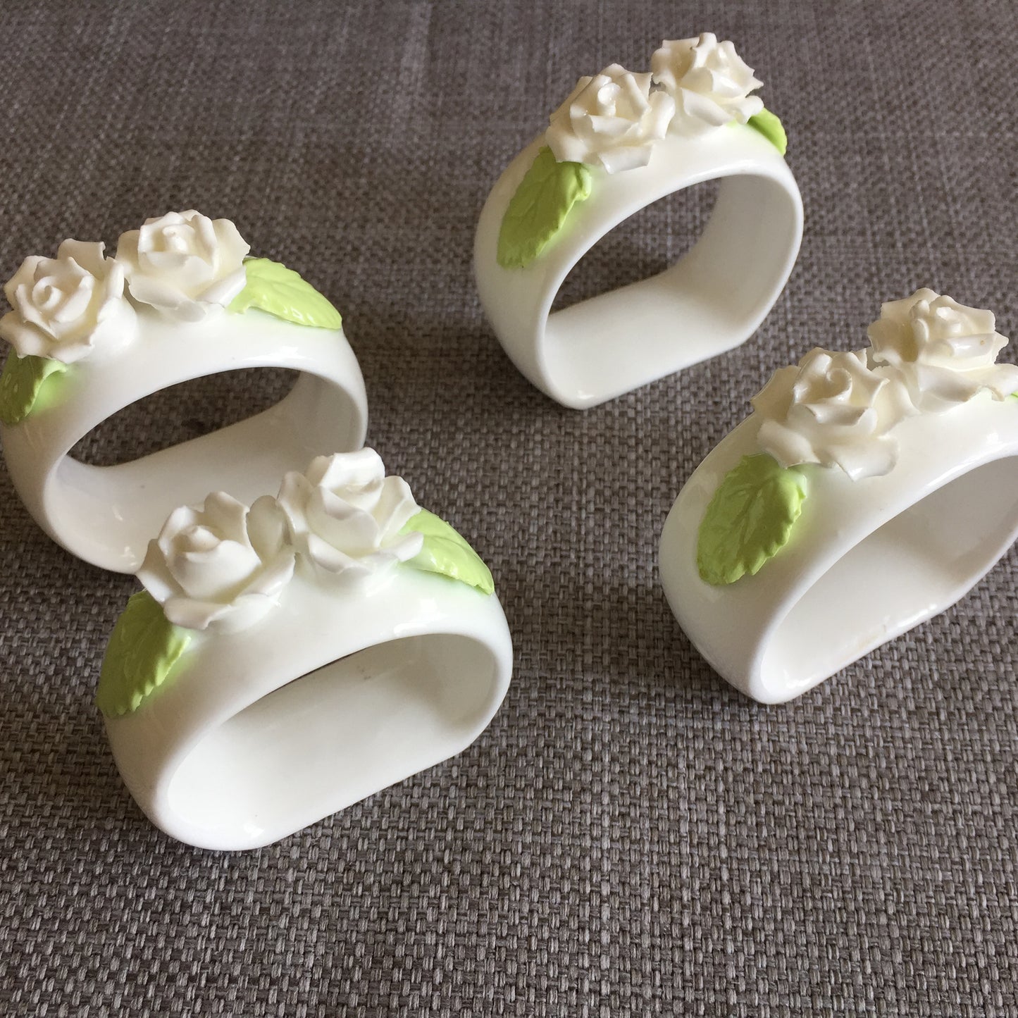 Vintage Porcelain Rose Napkin Rings | Set of 4
